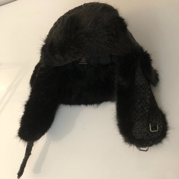 Denver Hayes Wool Blend Trapper hat - Black & gray pattern with black faux fur. - Picture 2 of 10